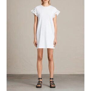 ALLSAINTS White Trixi Ruffle T-Shirt Dress